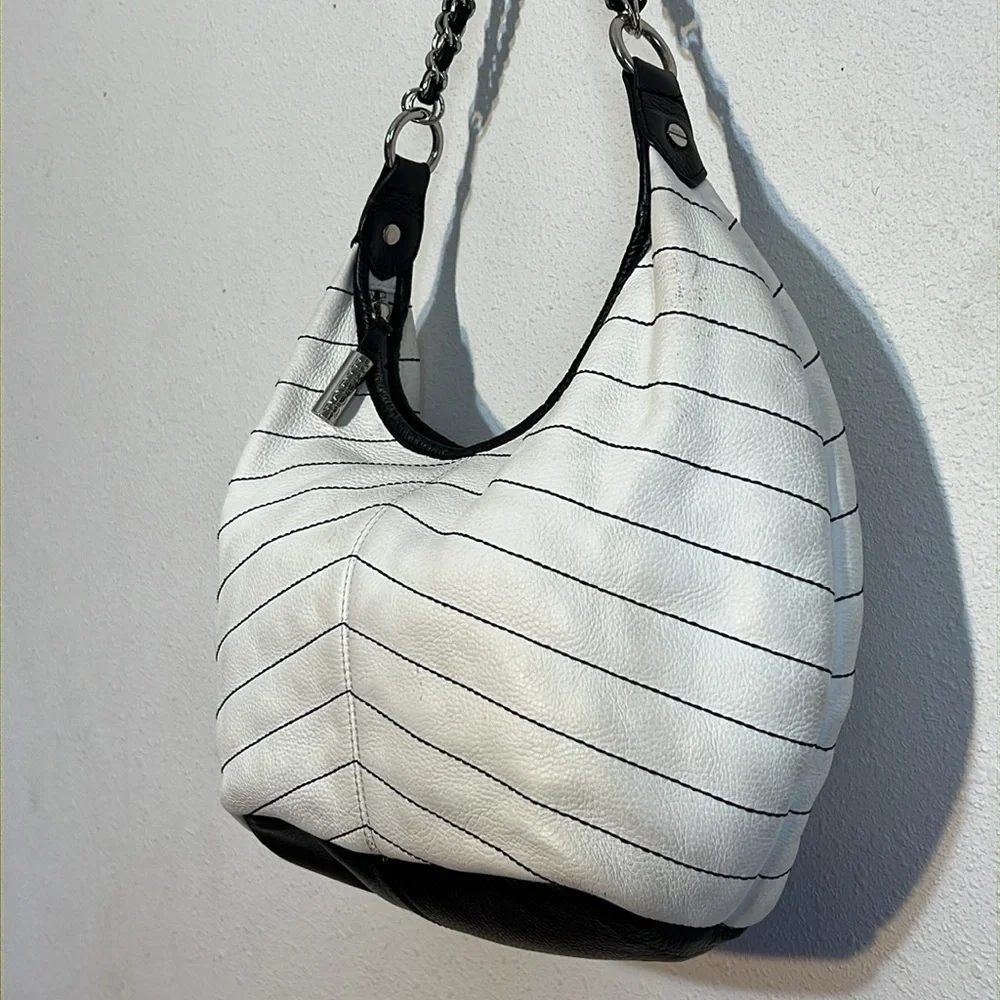 Bodhi Hobo Leather Slouchy White/ Black Shoulder Handbag